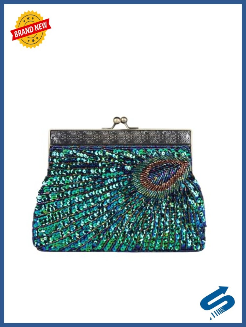 Peacock Sequin Beaded Evening Clutch Kiss-Lock Wedding Purse